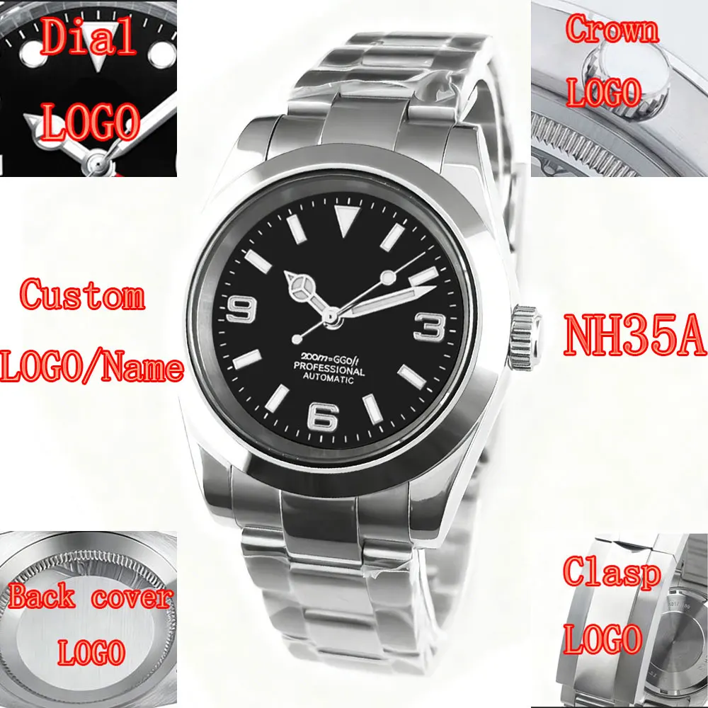 Custom logo NH35 Watch Man Automatic Mechanical Wristwatch 36MM/39MM Waterproof Sapphire Luminous Reloj Automático Miyota Watch