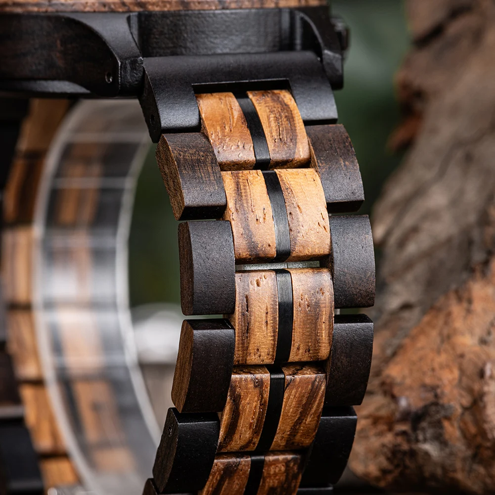 BOBO BIRD Wood Watch Men Business Quartz Watches Engraved Wooden Chronograph Wristwatch with Date Display Custom Reloj Madera