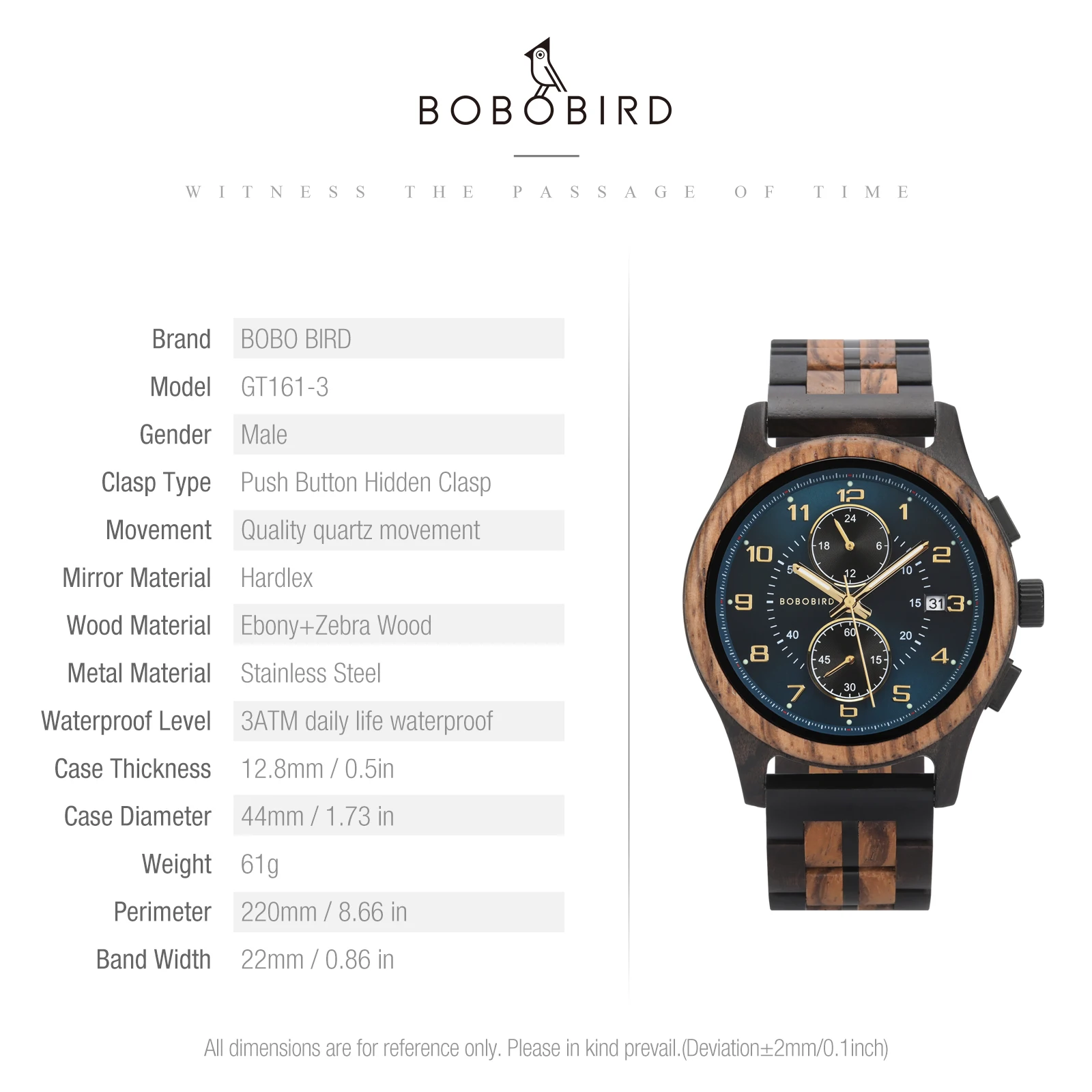 BOBO BIRD Wood Watch Men Business Quartz Watches Engraved Wooden Chronograph Wristwatch with Date Display Custom Reloj Madera