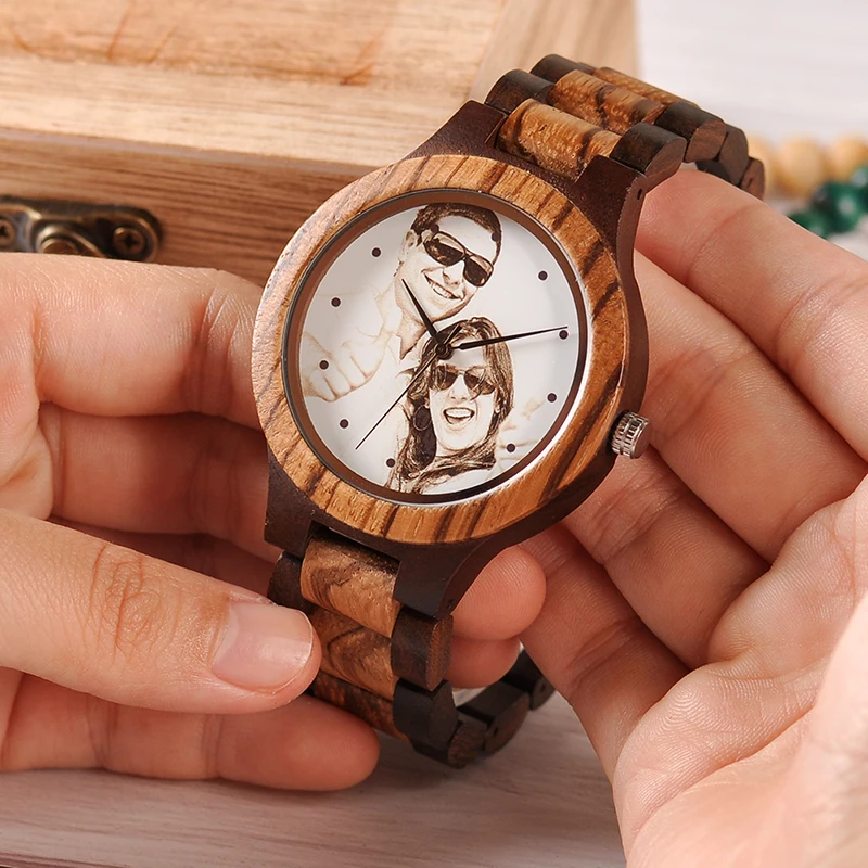 Engraved Watch Boyfriend Birthday Groomsmen Gift BOBOBIRD Wooden Quartz Wristwatch Men Fathers Day Anniversary Photo Custom Gift