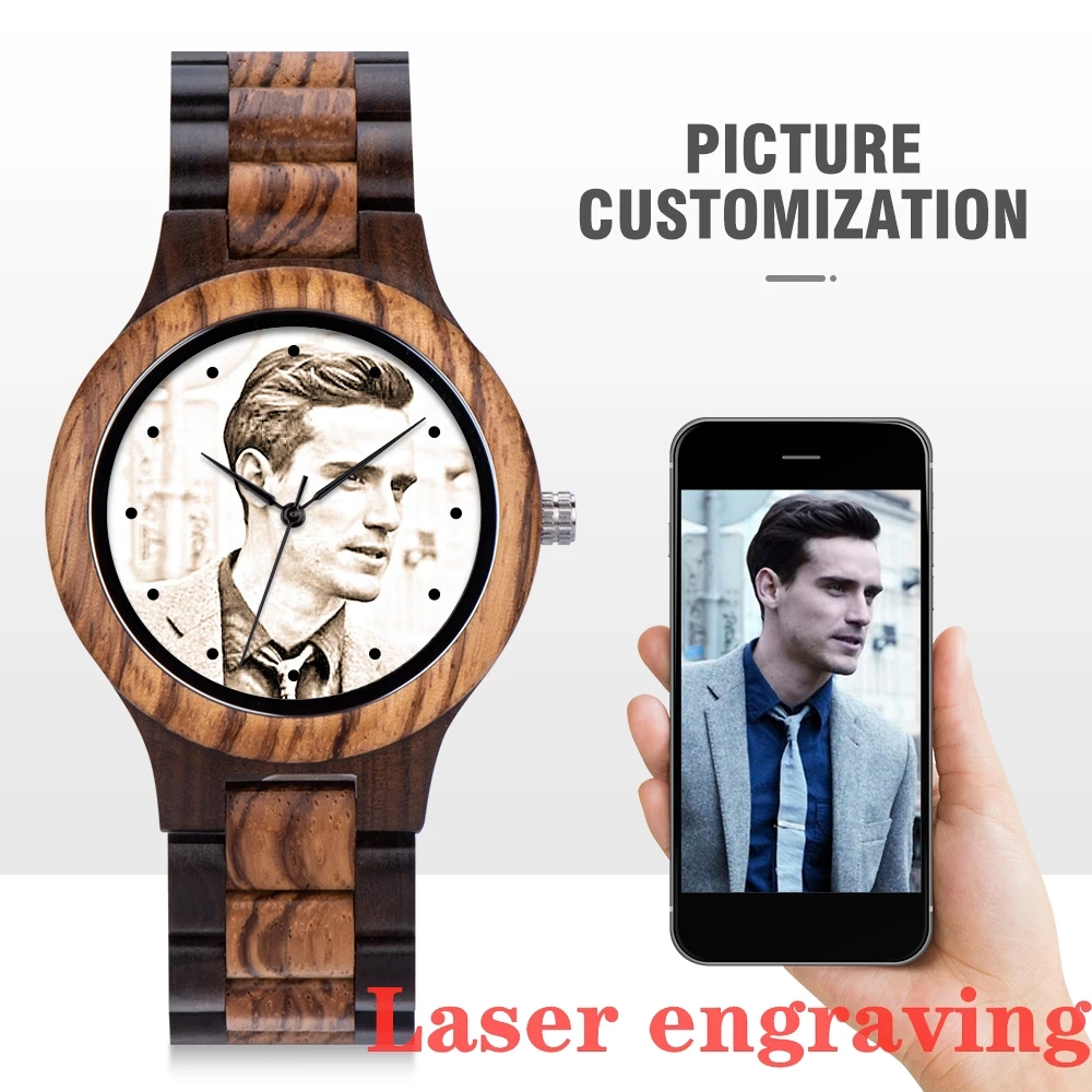 Engraved Watch Boyfriend Birthday Groomsmen Gift BOBOBIRD Wooden Quartz Wristwatch Men Fathers Day Anniversary Photo Custom Gift