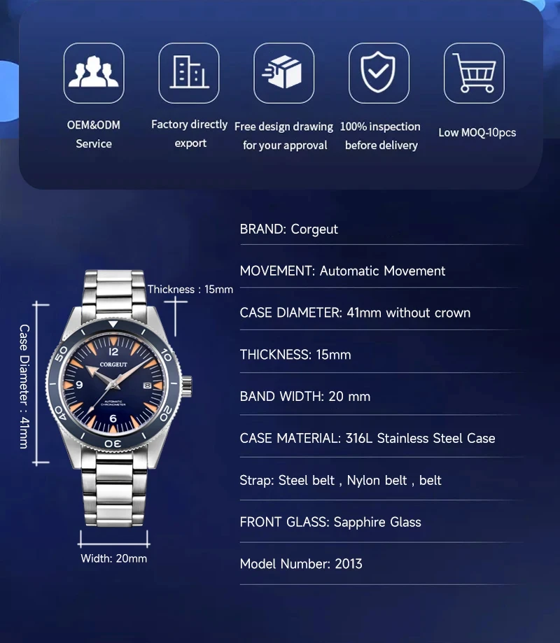 Customized Logo 41MM Men's Watch Luxury Business NH35 Movement Mechanical Watch Sapphire Glass Calendar Diver Wristwatch Model