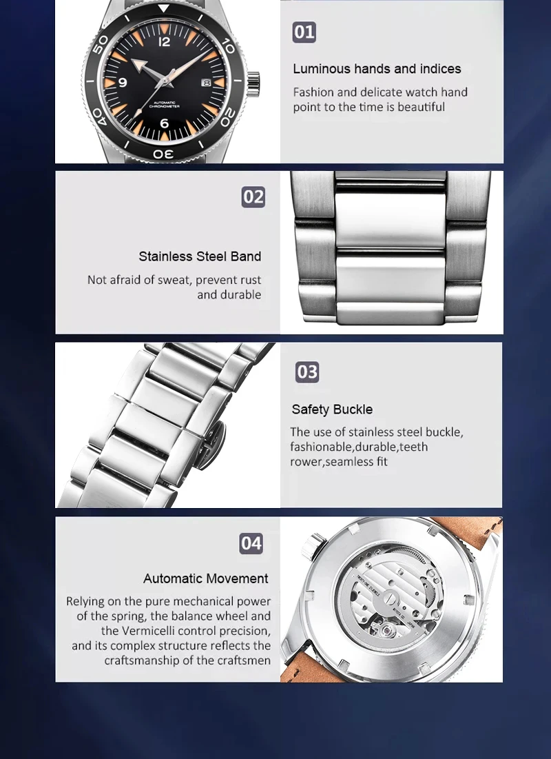 Customized Logo 41MM Men's Watch Luxury Business NH35 Movement Mechanical Watch Sapphire Glass Calendar Diver Wristwatch Model