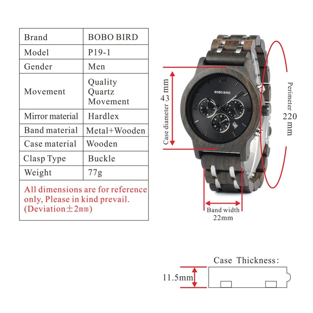 Custom Wood Watch BOBOBIRD Personalized Name Brand BOBOBIRD Chronograph Military Quartz Wristwatch With Wooden Box Dropshipping