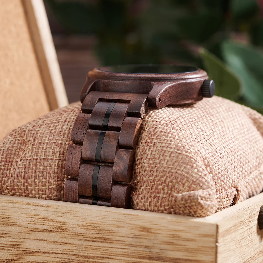 Custom LOGO Wood Watch Fashion Chronograph Quartz Sports Wristwatch Clock BOBO BIRD Walnut Wooden Watches for Men Dropshipping