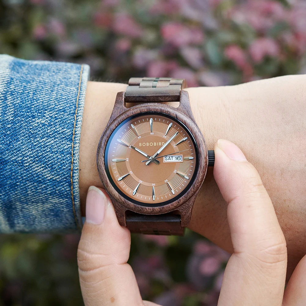 Custom LOGO Wood Watch Fashion Chronograph Quartz Sports Wristwatch Clock BOBO BIRD Walnut Wooden Watches for Men Dropshipping