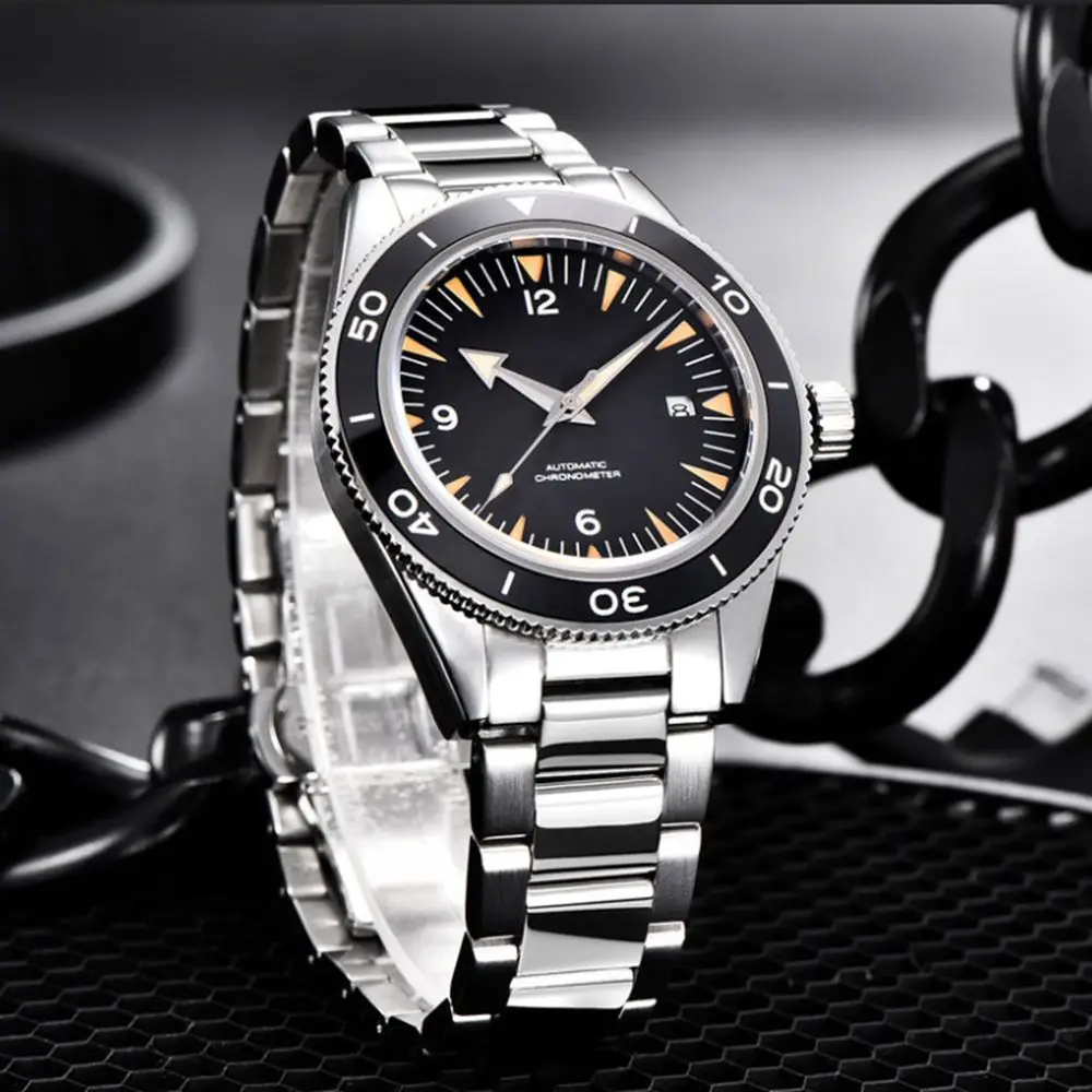Custom Logo NH35 Movement Watch 10bars Mens 41mm Sapphire Ceramic Bezel Male Mechanical Clock Diver Sports Automatic Wristwatch