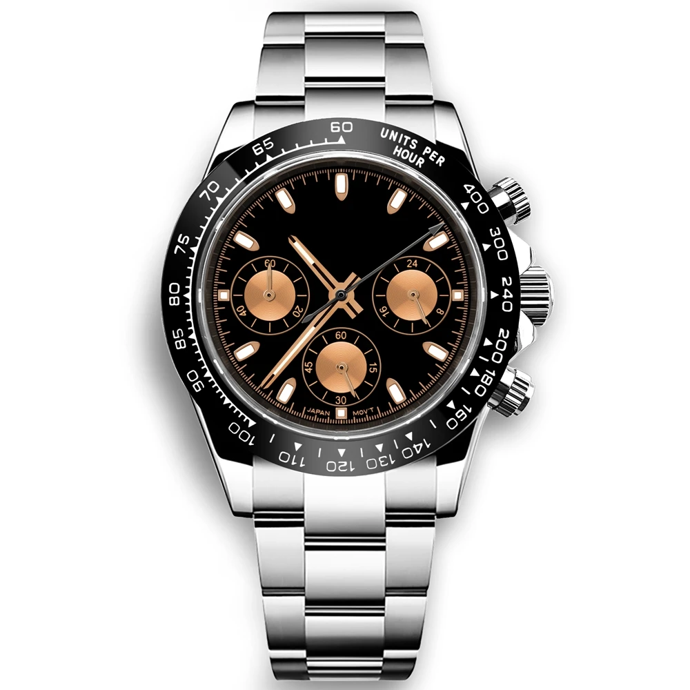 Custom Logo 40MM Luxury VK63 Quartz Men Watch For Man 24 Hours Multifunction Sport Full Chronograph Time Running Second Watches