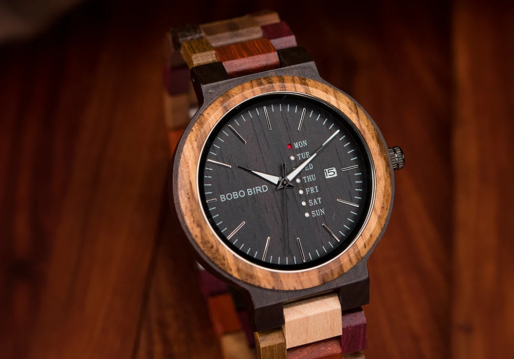 BOBO BIRD Wood Watch Men Women Quartz Week Date Couple Timepiece Colorful Wooden Band Logo Customize Gift Wholesale Dropship