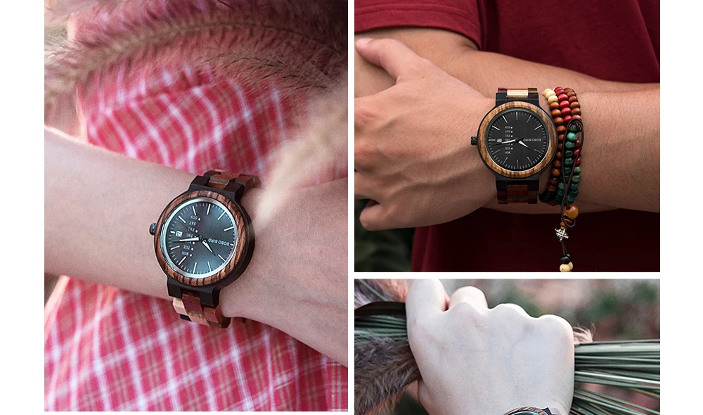 BOBO BIRD Wood Watch Men Women Quartz Week Date Couple Timepiece Colorful Wooden Band Logo Customize Gift Wholesale Dropship