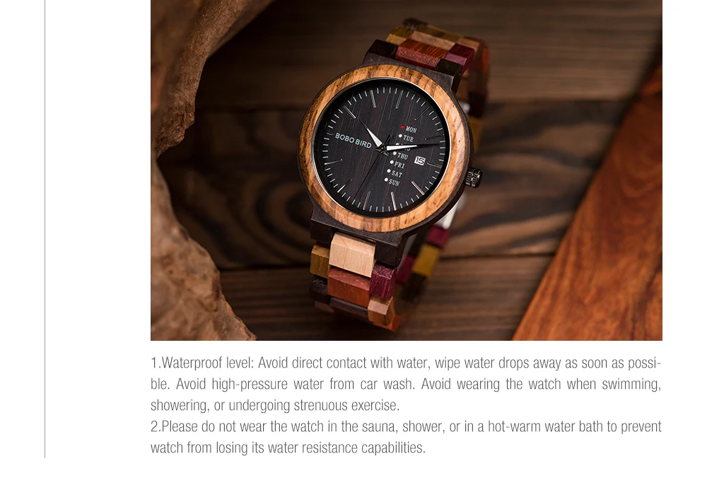 BOBO BIRD Wood Watch Men Women Quartz Week Date Couple Timepiece Colorful Wooden Band Logo Customize Gift Wholesale Dropship