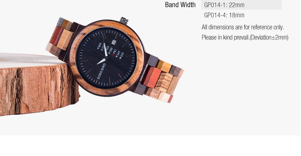 BOBO BIRD Wood Watch Men Women Quartz Week Date Couple Timepiece Colorful Wooden Band Logo Customize Gift Wholesale Dropship