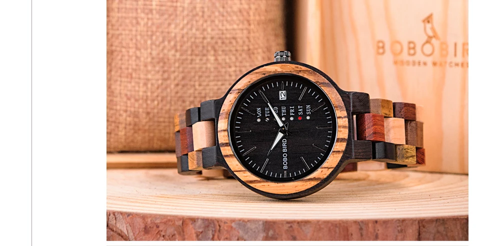 BOBO BIRD Wood Watch Men Women Quartz Week Date Couple Timepiece Colorful Wooden Band Logo Customize Gift Wholesale Dropship