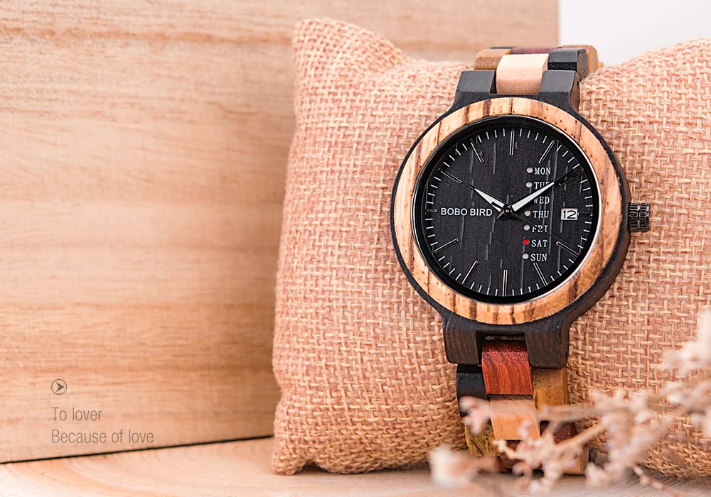 BOBO BIRD Wood Watch Men Women Quartz Week Date Couple Timepiece Colorful Wooden Band Logo Customize Gift Wholesale Dropship