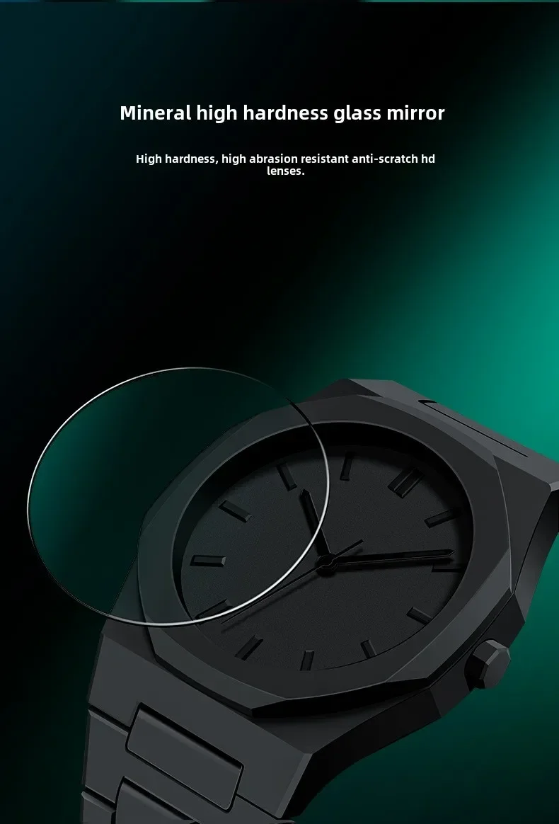 Top New Men's Quartz Watch Casual Waterproof Night Light Square Black Polycarbonate PC Strap Watch Box Customizable