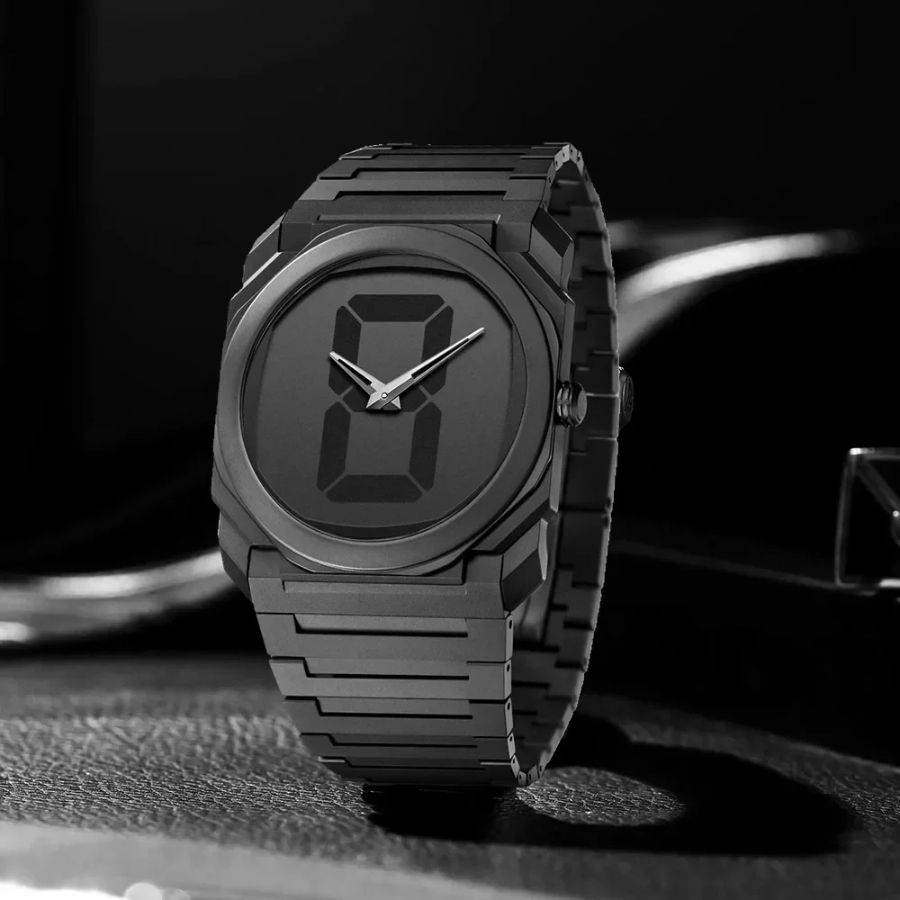Top New Men's Quartz Watch Casual Waterproof Night Light Square Black Polycarbonate PC Strap Watch Box Customizable