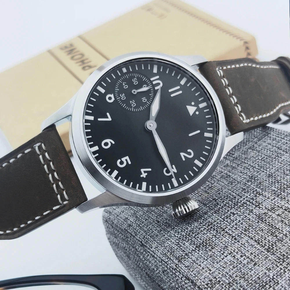 Custom Logo 42MM Sapphire Glass Men Watch St3600 Hand winding Movt sport leather luminous Reloj Sterile Dial waterproof Reloj
