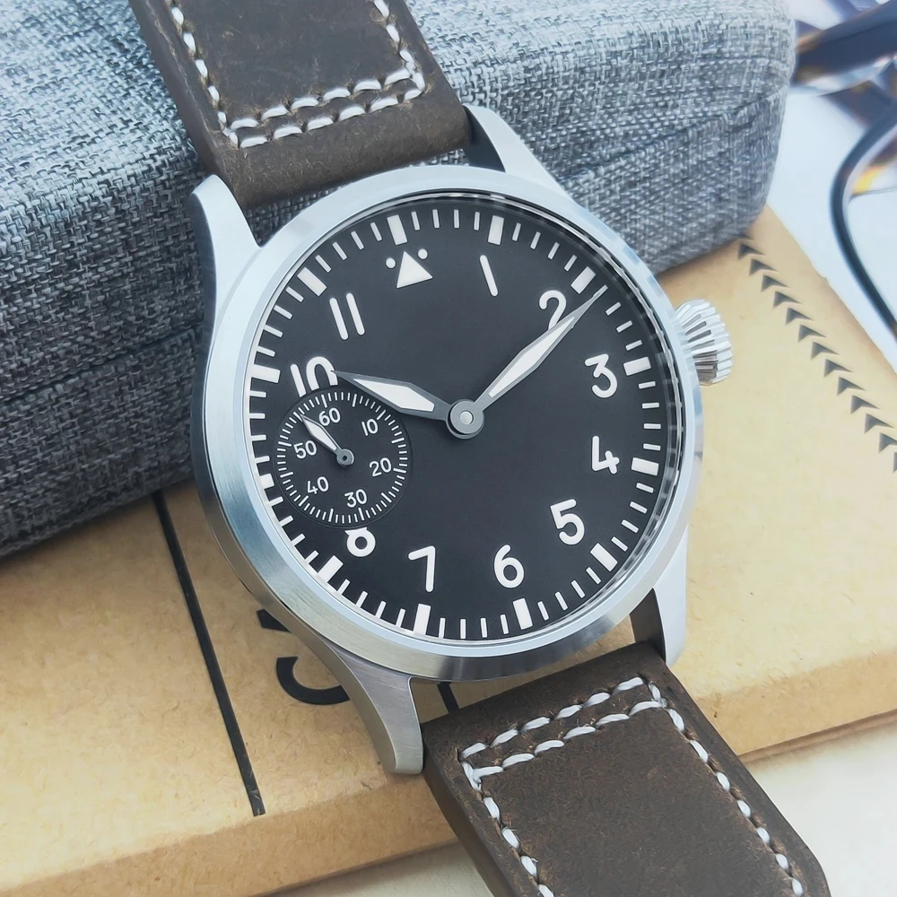 Custom Logo 42MM Sapphire Glass Men Watch St3600 Hand winding Movt sport leather luminous Reloj Sterile Dial waterproof Reloj