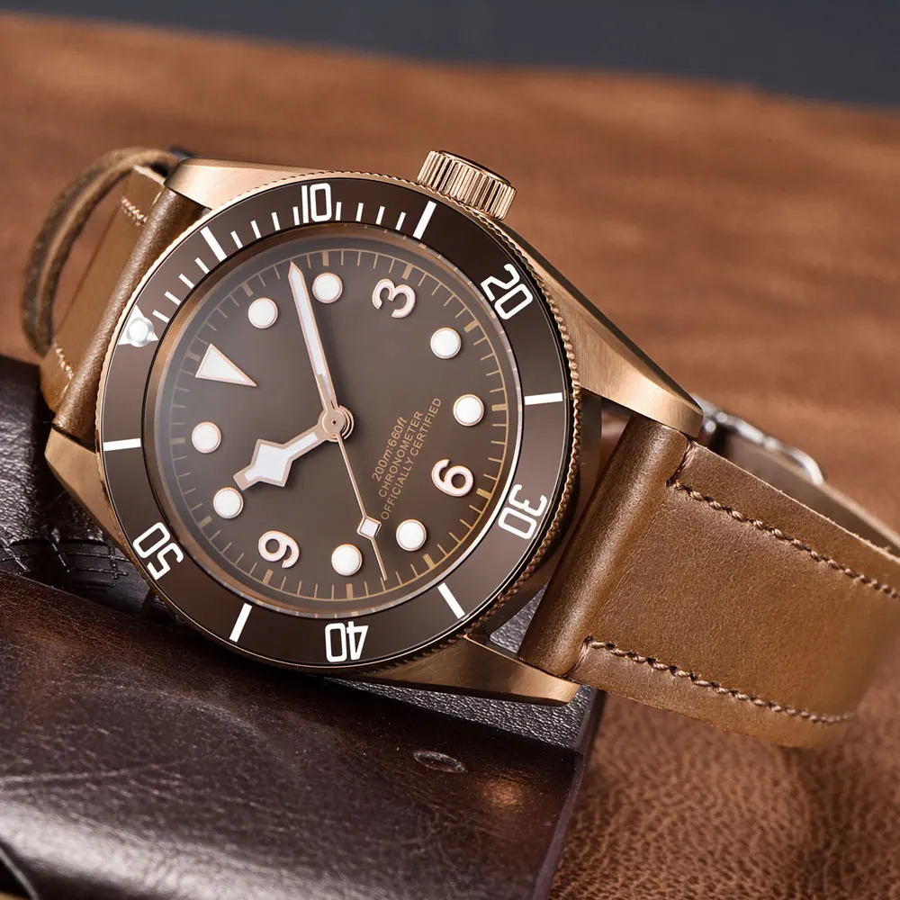Custom Logo NH35A Miyota Sport 20ATM Watch PVD Coffee Bronze Case Sapphire Glass Luminous Deployant Clasp Deepwaterproof