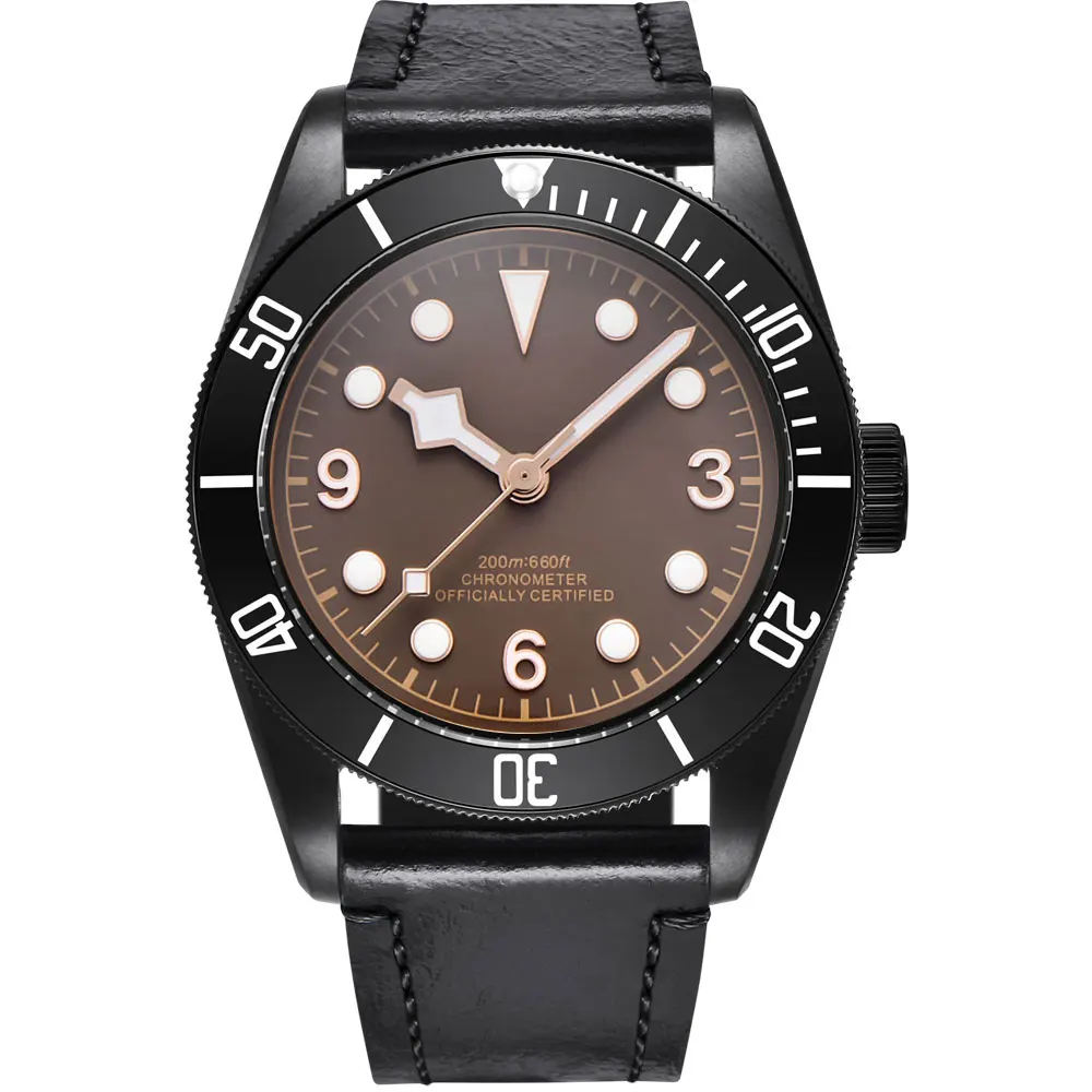 Custom Logo NH35A Miyota Sport 20ATM Watch PVD Coffee Bronze Case Sapphire Glass Luminous Deployant Clasp Deepwaterproof