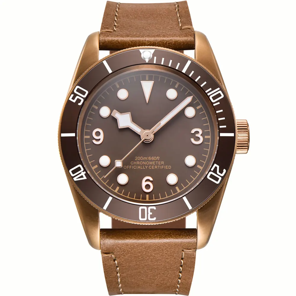 Custom Logo NH35A Miyota Sport 20ATM Watch PVD Coffee Bronze Case Sapphire Glass Luminous Deployant Clasp Deepwaterproof