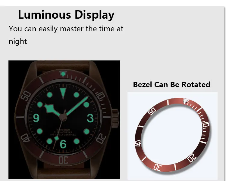 Custom Logo NH35A Miyota Sport 20ATM Watch PVD Coffee Bronze Case Sapphire Glass Luminous Deployant Clasp Deepwaterproof