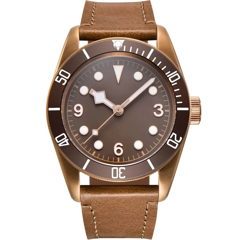 Custom Logo NH35A Miyota Sport 20ATM Watch PVD Coffee Bronze Case Sapphire Glass Luminous Deployant Clasp Deepwaterproof