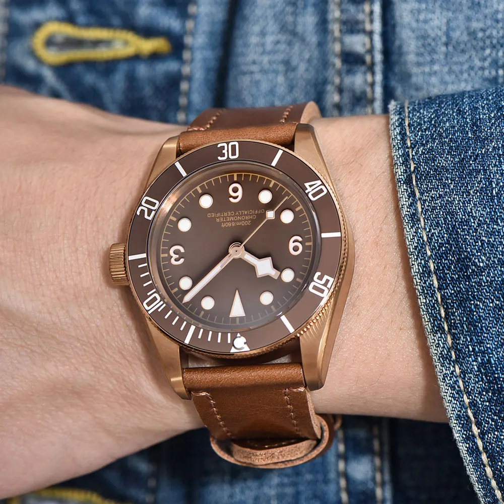 Custom Logo NH35A Miyota Sport 20ATM Watch PVD Coffee Bronze Case Sapphire Glass Luminous Deployant Clasp Deepwaterproof