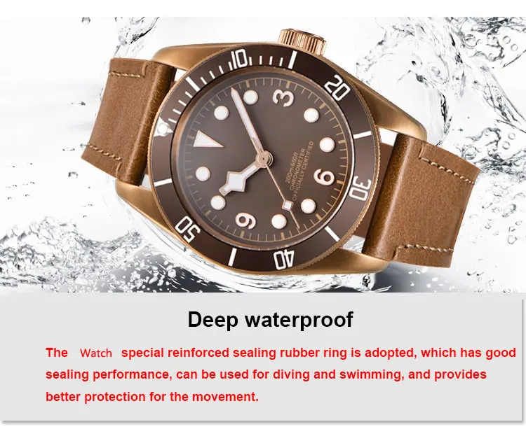 Custom Logo NH35A Miyota Sport 20ATM Watch PVD Coffee Bronze Case Sapphire Glass Luminous Deployant Clasp Deepwaterproof