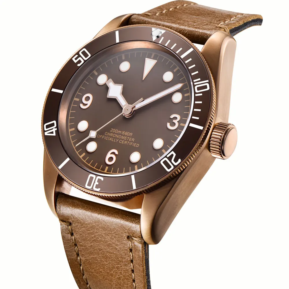 Custom Logo NH35A Miyota Sport 20ATM Watch PVD Coffee Bronze Case Sapphire Glass Luminous Deployant Clasp Deepwaterproof