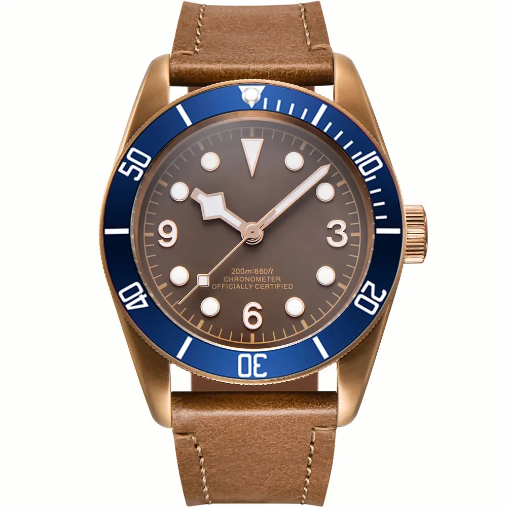 Custom Logo NH35A Miyota Sport 20ATM Watch PVD Coffee Bronze Case Sapphire Glass Luminous Deployant Clasp Deepwaterproof