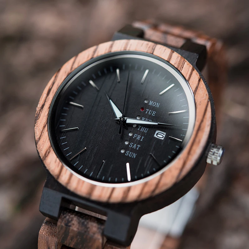 BOBO BIRD Wooden Men Watch Fashion Business Week And Date Display Quartz Timepiece Customize Logo Great Gift Relogio Masculino