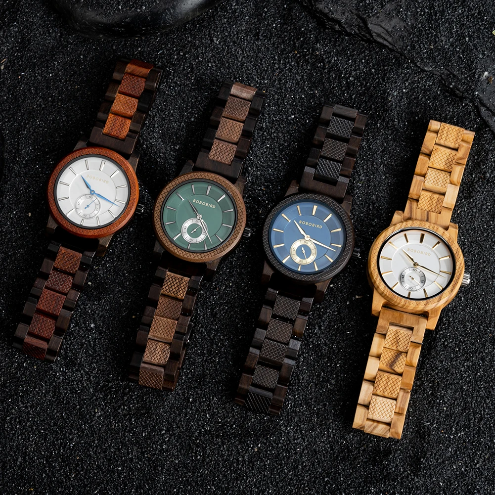 BOBOBIRD Wooden Watch Top Fashion Casual Clock Quartz Wristwatch Engraved Custom Logo Man Watches Best Man Gift Wood Box