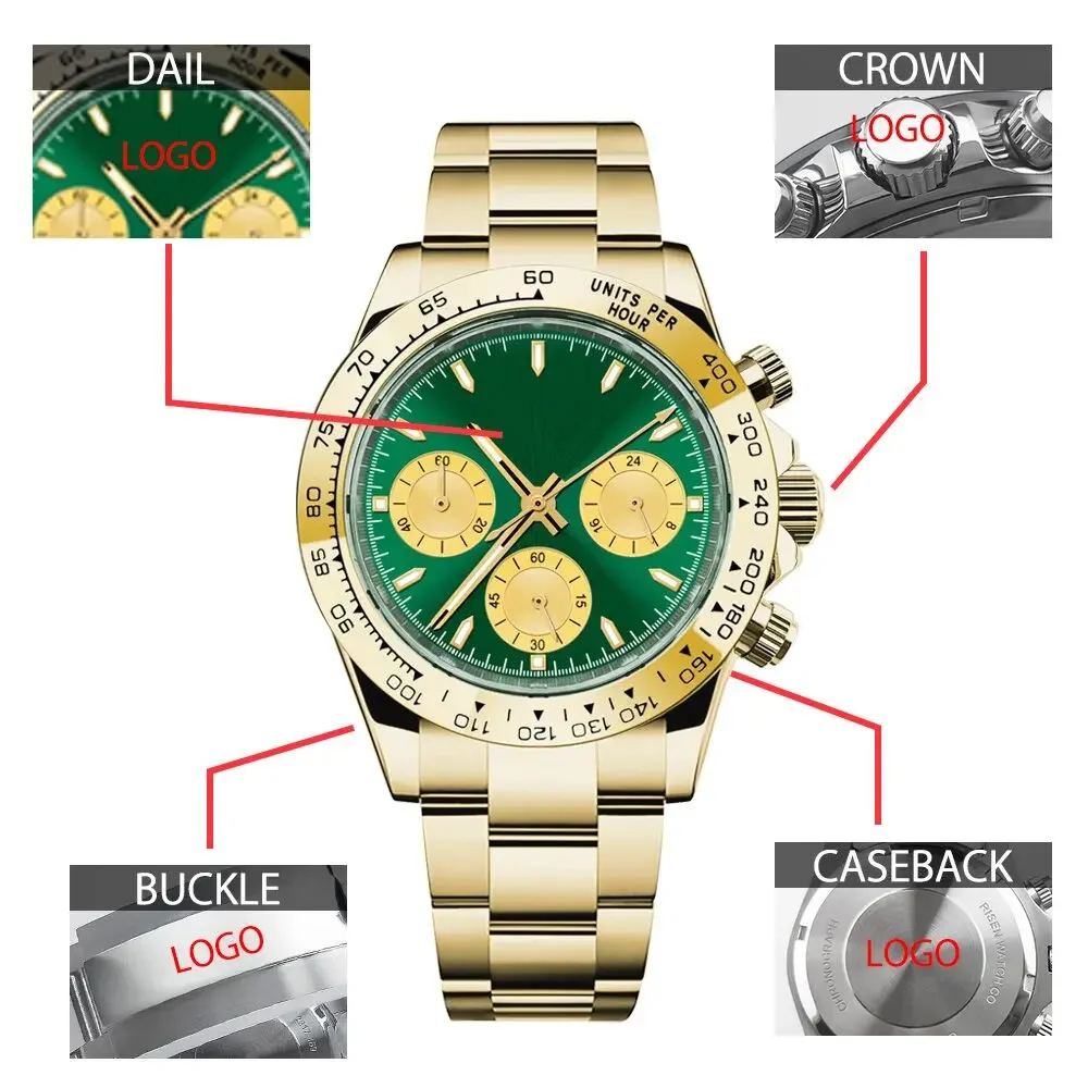 Customized 39mm Men's Luxury Quartz Watch Chronograph Fashion Sapphire Trendy Sports Steel Band Wrist Watches Corgeut