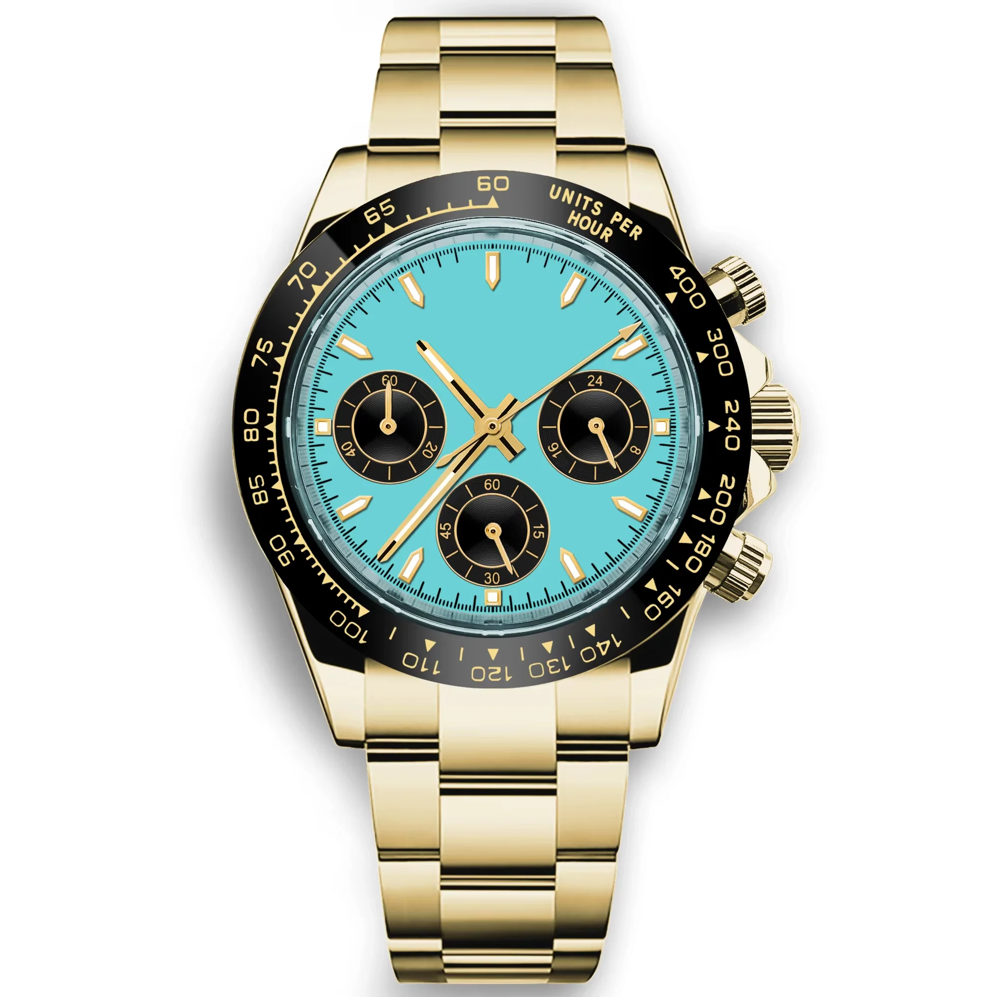 Customized 39mm Men's Luxury Quartz Watch Chronograph Fashion Sapphire Trendy Sports Steel Band Wrist Watches Corgeut