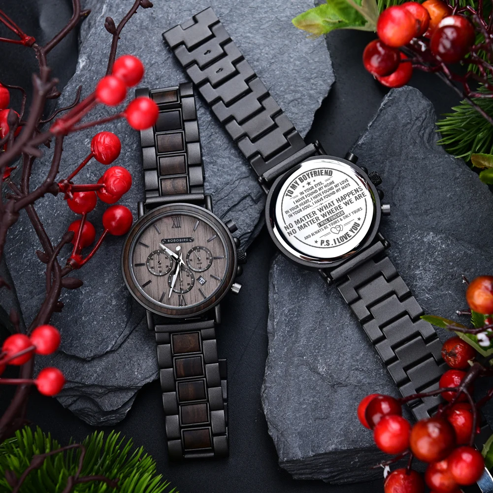 Wooden Watch Men BOBOBIRD Top Brand New Fashion Sport Quartz Wristwatch Chronograph Engraved Watch Anniversary Gift Personalized
