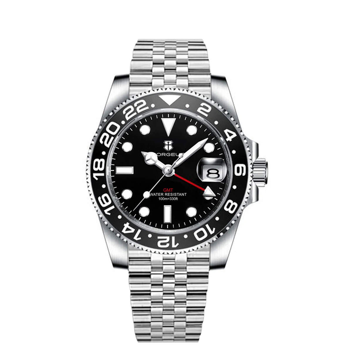 Corgeut 40mm 515 GMT Quartz Wristwatch Stainless Steel Waterproof Luxury Men Watches Top Brand Sapphire Glass Reloj Hombre