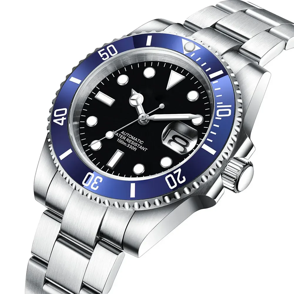 DIY Custom Logo 40MM Sapphire Miyota NH35 Mechanical Mens WristWatch Sterile Dial Ceramic 10Bar Luminous Sport Male Clock