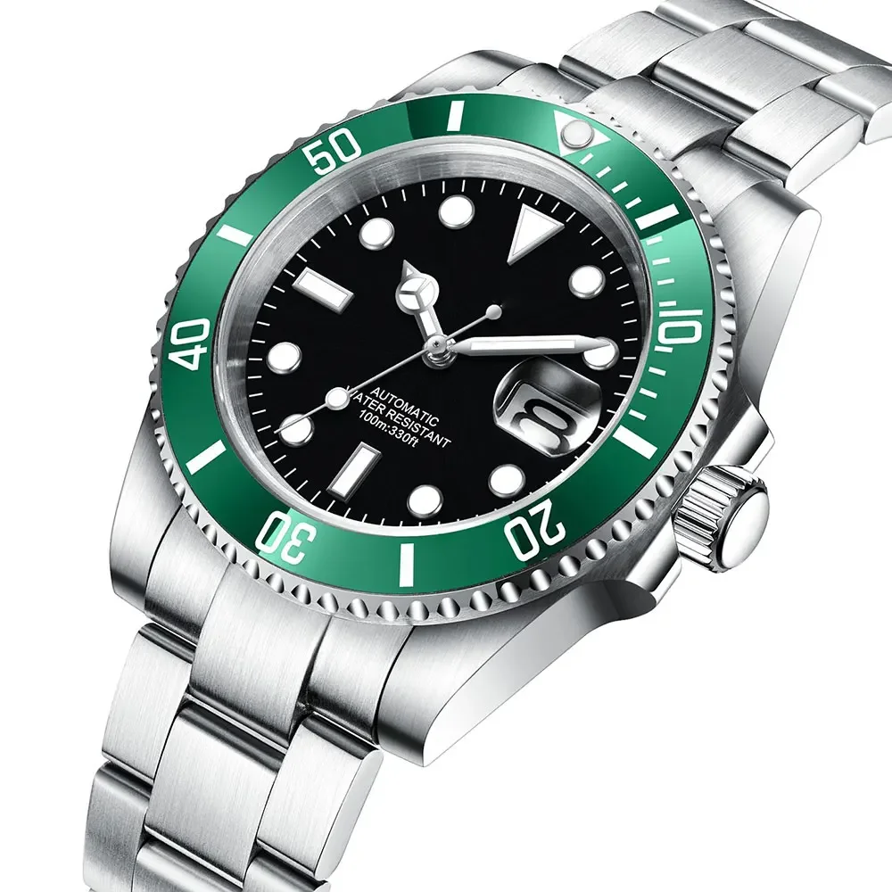 DIY Custom Logo 40MM Sapphire Miyota NH35 Mechanical Mens WristWatch Sterile Dial Ceramic 10Bar Luminous Sport Male Clock