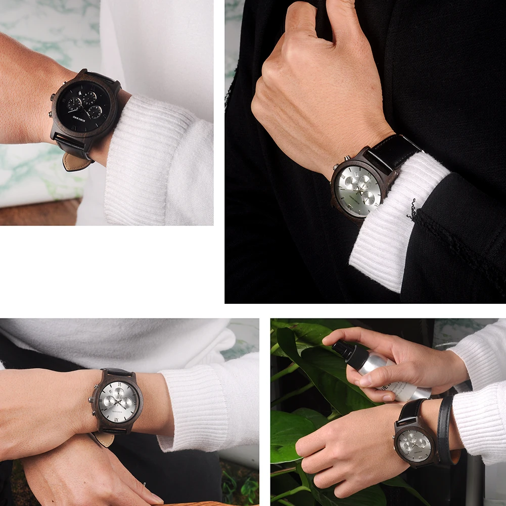 Wooden Men's Watch BOBO BIRD New Design Fashion Quartz Wristwatch Luminous Clock Hand Strap Leather Great Gift Box Мужские часы