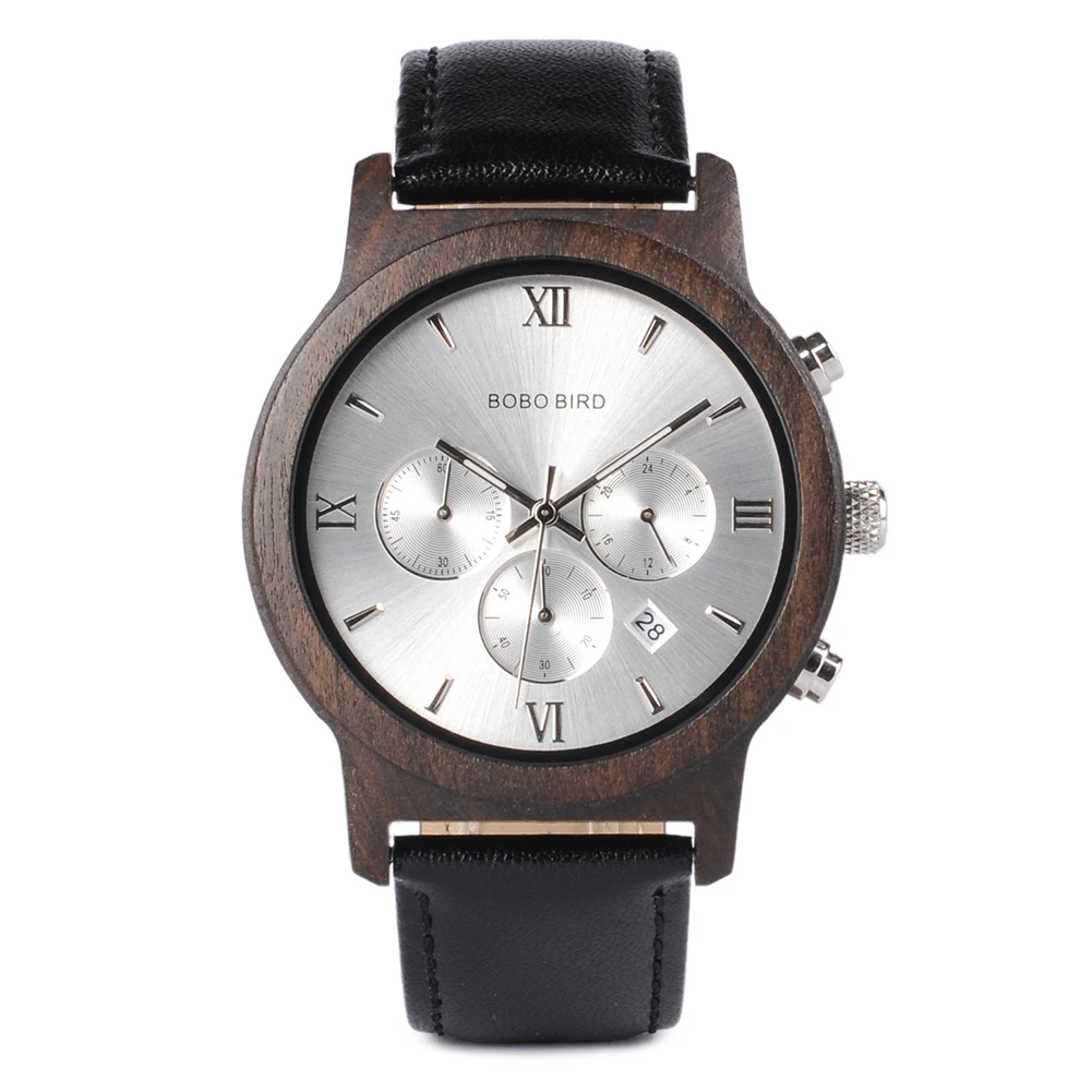 Wooden Men's Watch BOBO BIRD New Design Fashion Quartz Wristwatch Luminous Clock Hand Strap Leather Great Gift Box Мужские часы