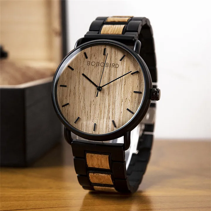Custom Wood Men Watch Business Wrist Watches Wooden Stainless Steel as Best Gift Erkek Kol Saati Support Dropshipping