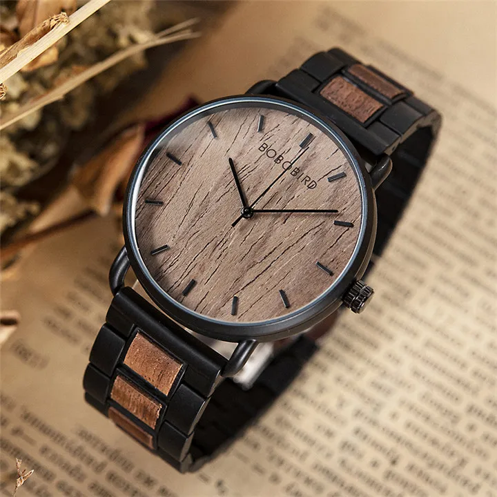 Custom Wood Men Watch Business Wrist Watches Wooden Stainless Steel as Best Gift Erkek Kol Saati Support Dropshipping