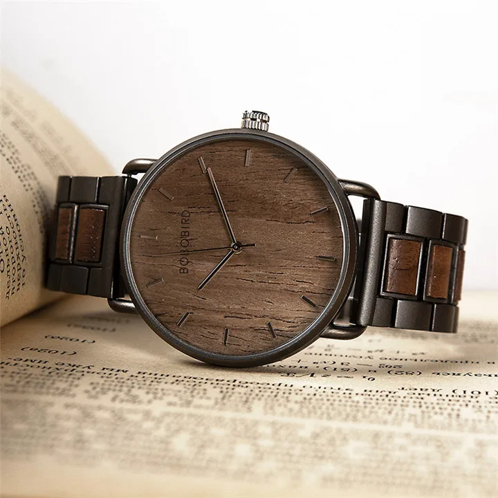 Custom Wood Men Watch Business Wrist Watches Wooden Stainless Steel as Best Gift Erkek Kol Saati Support Dropshipping