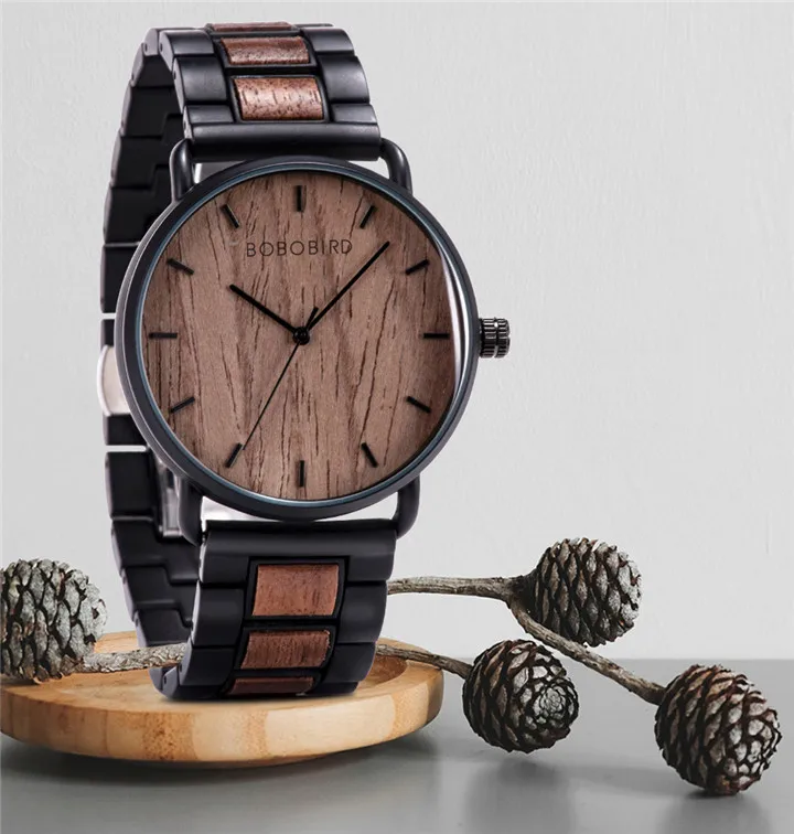 Custom Wood Men Watch Business Wrist Watches Wooden Stainless Steel as Best Gift Erkek Kol Saati Support Dropshipping