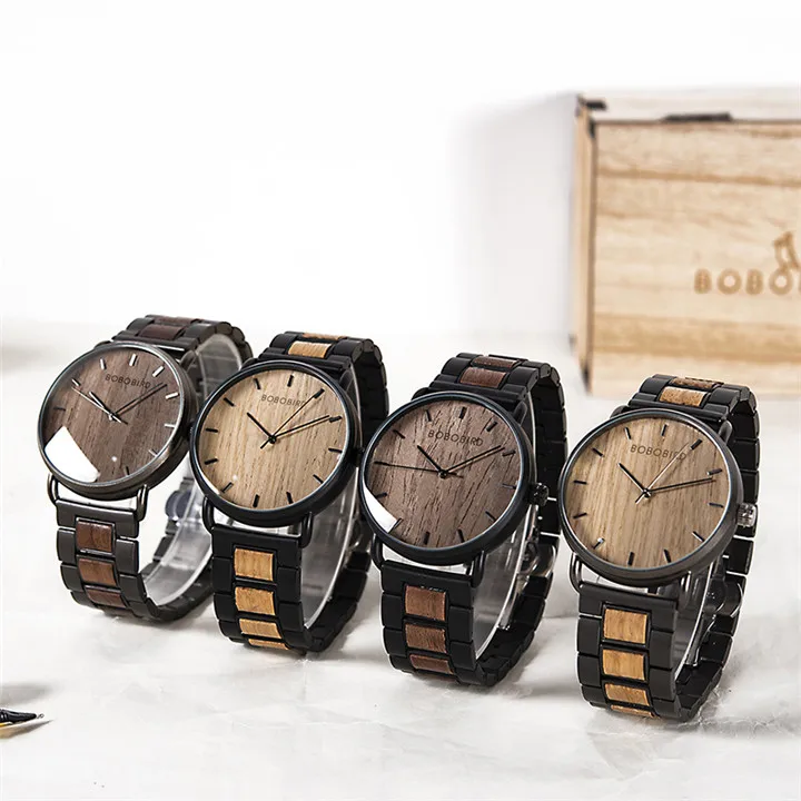Custom Wood Men Watch Business Wrist Watches Wooden Stainless Steel as Best Gift Erkek Kol Saati Support Dropshipping