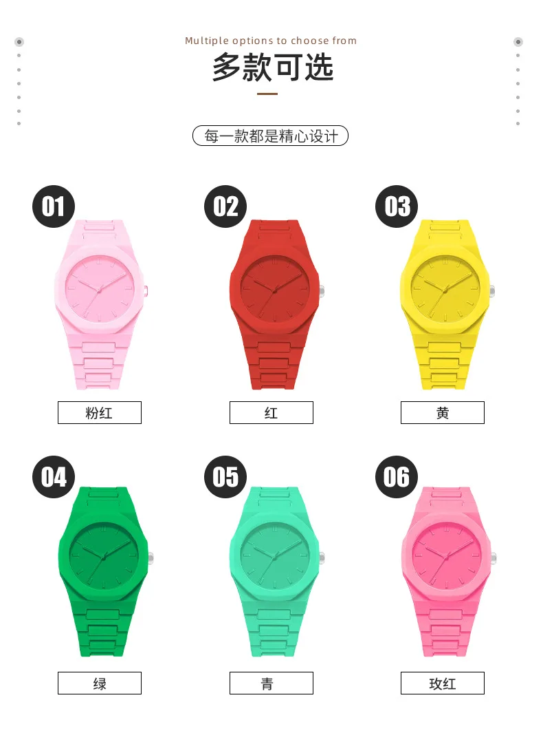 New Personalized and Fashionable Polycarbonate Candy Color DIY Personalized Brand Luminous Quartz Watch for Men and Women