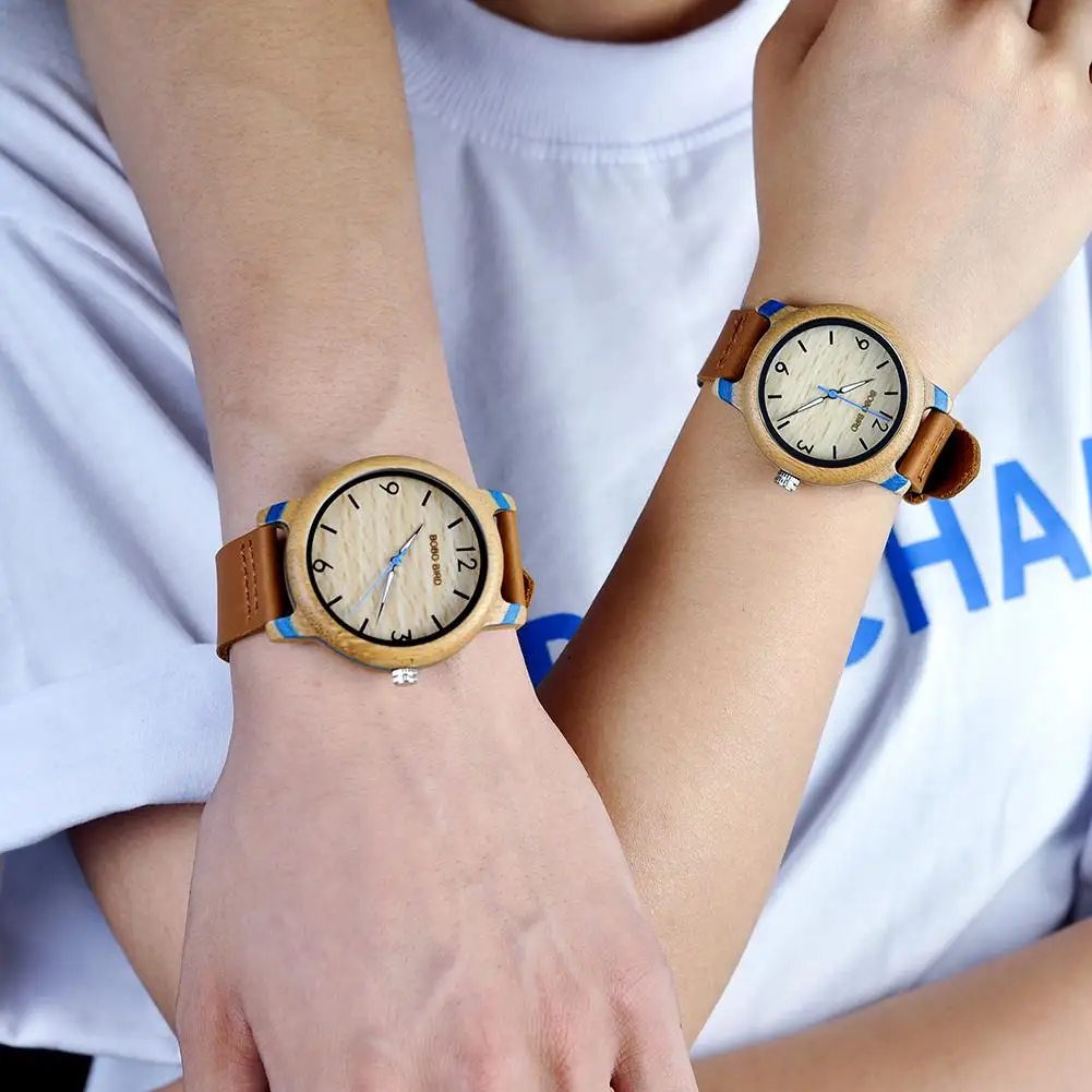Couple Watch BOBO BIRD Wooden Simple Fashion Leather Wristwatch Men And Women Personality Timepiece Great Gift Reloj Luminous