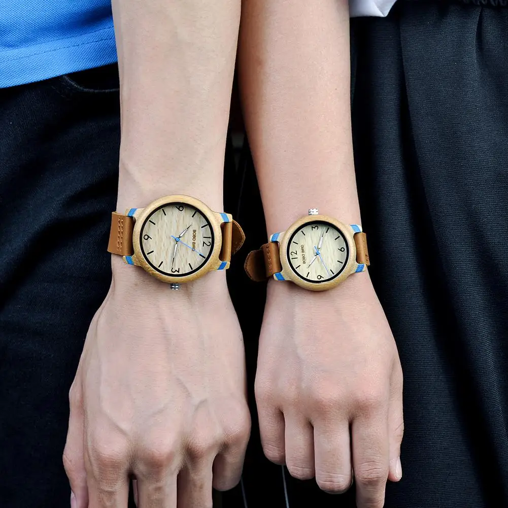 Couple Watch BOBO BIRD Wooden Simple Fashion Leather Wristwatch Men And Women Personality Timepiece Great Gift Reloj Luminous