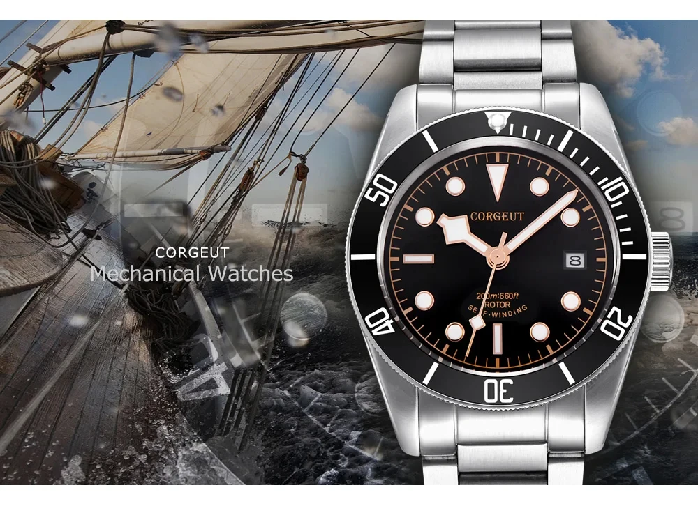 Custom Logo NH35 Movemen Luxury 41mm Biwan Business Men Watches Automatic Mechanical Date Diving Waterproof Glow Watch Corgeut